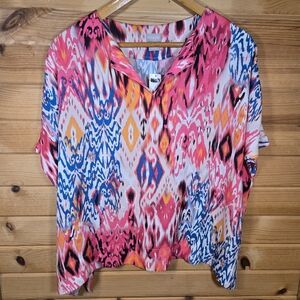 Chico's Women's Dolman Split Neck Blouse Multicolor Size 1/Medium Oversized NWT